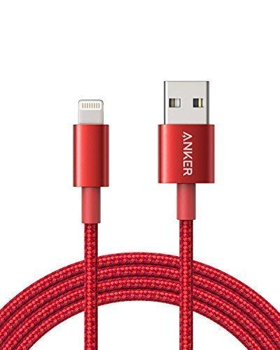 Product Cover Anker 3.3ft Premium Nylon Lightning Cable, Apple MFi Certified for iPhone Chargers, iPhone Xs/XS Max/XR/X / 8/8 Plus / 7/7 Plus / 6/6 Plus / 5s, iPad Pro Air 2, and More(Red)