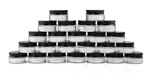 Product Cover 7-Milliliter Glass Lip Balm Jars (24-Pack).25-Ounce Thick-Walled Containers (Clear with Black Metal Lids)