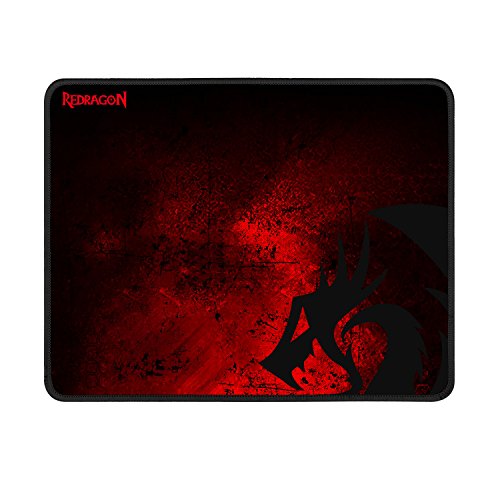 Product Cover Redragon P016 Gaming Mouse Pad, Large 13 x 10.2 x 0.1 Inches, Stitched Edges, Waterproof, Black Red Dragon Design, Pixel-Perfect Accuracy Optimized for All MMO Computer Mouse Sensitivity and Sensors