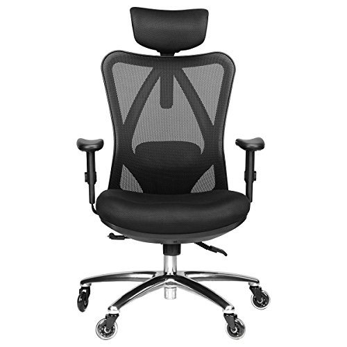 Product Cover Duramont Ergonomic Adjustable Office Chair with Lumbar Support and Rollerblade Wheels - High Back with Breathable Mesh - Thick Seat Cushion - Adjustable Head & Arm Rests, Seat Height - Reclines
