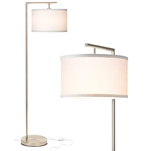 Product Cover Brightech Montage Modern - LED Floor Lamp for Living Room- Standing Accent Light for Bedrooms, Office - Tall Pole Lamp with Hanging Drum Shade - Satin Nickel