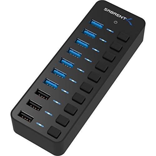 Product Cover Sabrent 60W 7-Port USB 3.0 Hub + 3 Smart Charging Ports with Individual Power Switches and LEDs Includes 60W 12V/5A Power Adapter (HB-B7C3)