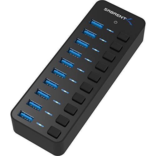 Product Cover Sabrent 10-Port 60W USB 3.0 Hub with Individual Power Switches and LEDs Includes 60W 12V/5A Power Adapter (HB-BU10)