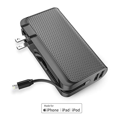 Product Cover Luxtude Design-for-Travel 9000mAh 3-in-1 Portable Charger, 【Foldable Wall Plug, Apple Certified Lightning Cable, Dual USB Output 】 Power Bank for iPhone, iPad and Android (Adapter Converter Optional)