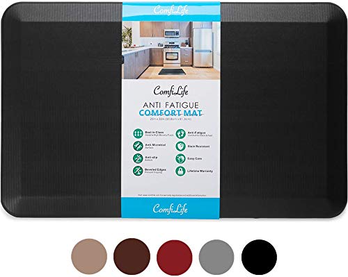Product Cover ComfiLife Anti Fatigue Floor Mat - 3/4 Inch Thick Perfect Kitchen Mat, Standing Desk Mat - Comfort at Home, Office, Garage - Durable - Stain Resistant - Non-Slip Bottom - Black, 20x32 Inch