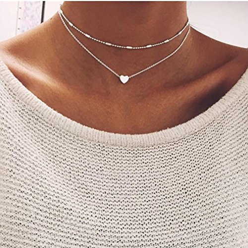 Product Cover GUAngqi Women Layered Y Necklace Choker Multi-row Necklace,Silver,As description