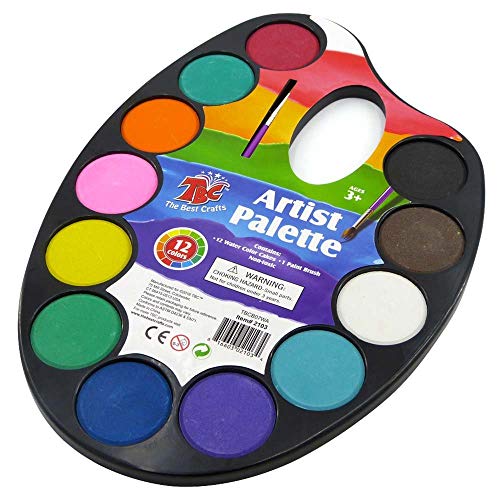 Product Cover TBC 12 Colors Watercolor Cake, Artist Paint Palette with Paint Brush, Educatioanl School Art Supplies for Kids, Early Learning Art Tools for Kids