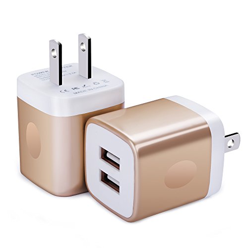 Product Cover Wall Charger, FiveBox 2-Pack Dual Port USB Wall Charger Brick Plug Charger Box Charging Base 2.1A Charging Block Phone Charger Cube for iPhone X/8/6/6s/7 Plus, iPad, Samsung S8 S7 S6, Android, LG, ZTE