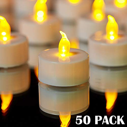 Product Cover YIWER Tea Lights, LED Tea Light Candles 100 Hours Pack of 50 Realistic Flickering Bulb Battery Operated Tea Lights for Seasonal & Festival Celebration Electric Fake Candle in Warm Yellow