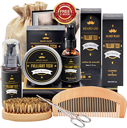 Product Cover Beard Kit for Men Grooming & Care W/Beard Wash/Shampoo,Unscented Beard Growth Oil,Beard Balm Leave-in Conditioner,Beard Comb,Beard Brush,Beard Scissor 100% Natural & Organic for Beard Care