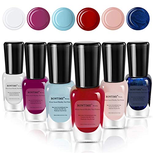 Product Cover BONTIME Non-Toxic Nail Polish - Easy Peel Off & Quick Dry, Organic Water Based Nail Polish Set for Women,Teens,Kids(6 Colors,0.27 fl oz)