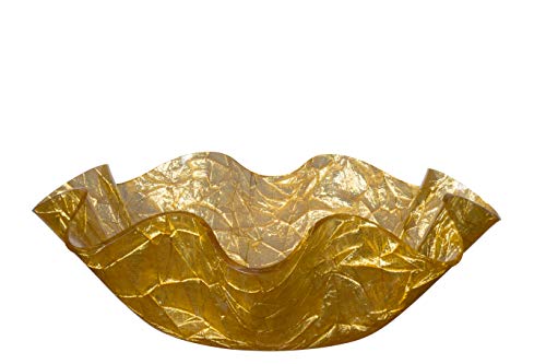 Product Cover Tehila Collection Lucite Large Serving Bowl with Textured Gold Crumple Pattern 13 1/4 Inch x 4 1/4 Inch