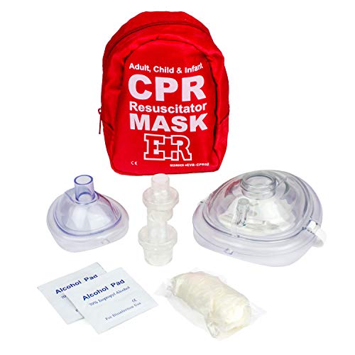 Product Cover Ever Ready First Aid Adult and Infant CPR Mask Combo Kit with 2 Valves with Pair of Nitrile Gloves & 2 Alcohol Prep Pads - Red
