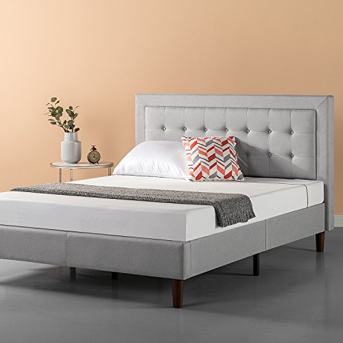 Product Cover Zinus Dachelle Upholstered Button Tufted Premium Platform Bed / Mattress Foundation / Easy Assembly / Strong Wood Slat Support / Grey Sand, Queen