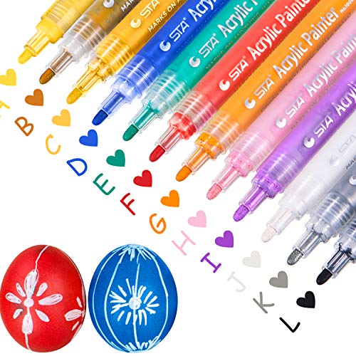 Product Cover 12 Colors Acrylic Paint Marker Pens, Maxdot Paint Pen Art Markers Set for Paper, Glass, Metal, Canvas, Wood, Ceramic, Fabric Painting, DIY Crafts (Pack of 12)