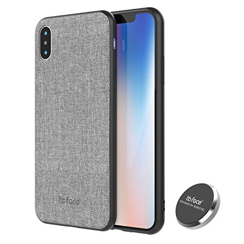 Product Cover iPhone X Case, iPhone 10 Case, PU Leather Fabric Pattern Phone Case Protective Back Cover With Built-in Magnetic Metal Plate Use On Magnet Car Holder - 5.8 inch, Grey