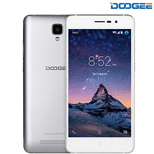 Product Cover Unlocked Cell Phones, DOOGEE X10 Dual SIM 3G Unlocked Smartphones, Android 6.0-5.0 Inch IPS Display - 3360mAh Battery - 8GB ROM - 5MP Camera - Silver