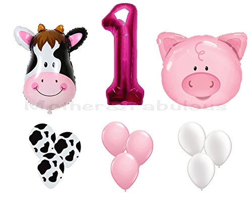 Product Cover First Birthday Farm Animal Theme Balloons for Baby Girl Party Decoration. 36