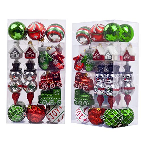 Product Cover Valery Madelyn 50ct Classic Collection Splendor Shatterproof Christmas Ball Ornaments Decoration New Red Green White,Themed with Tree Skirt(Not Included)