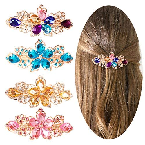 Product Cover Jaciya 4 Pack Crystal Hair Barrette Rhinestone Hair Clips Flower Style Hair Pin Barrettes Spring Clip for Women Girl, 4 Colors