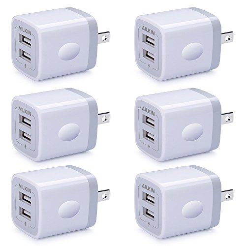 Product Cover 2 Port Charging Box, Ailkin 6-Pack USB Charger Plug Block, Fast Charging Brick Compatible with iPhone 7/7 Plus,iPhone 6/6plus, Samsung Galaxy S7/S6, Sony, Motorola, HTC, LG Android Tablets and More