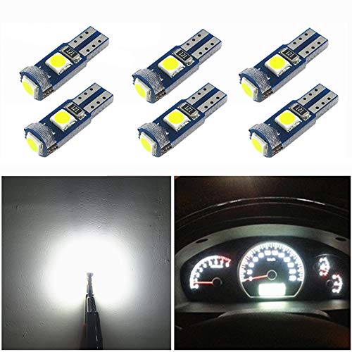 Product Cover WLJH 6X T5 LED Wedge Bulbs Canbus Error Free 74 73 17 Extremely Bright White 3030 Chipsets for Auto Car LED Gauge Cluster Dashboard Light Lamp Instrument Panel Indicators