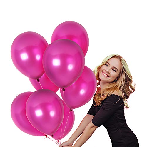 Product Cover Magenta Dark Pink Metallic Balloons 12 Inch Latex Balloon Pack of 100 and 65 Yards Curling Ribbons Party Kit for Sweet 16 Birthday Baby Shower Wedding Graduation Party Balloons Arch Supplies