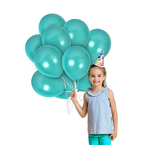 Product Cover Treasures Gifted Turquoise Teal Thick Latex Metallic Balloons 100 Pack with Ribbons Decorations Kit for Birthday Mermaids Baby Shower Party Wedding Supplies