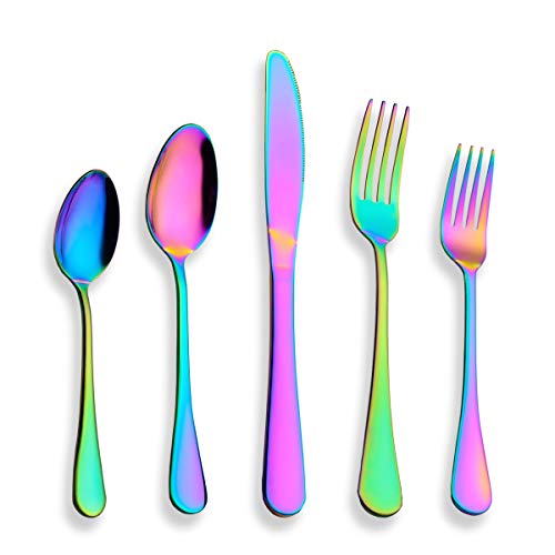 Product Cover Berglander Flatware Set 20 Piece, Stainless Steel With Titanium Colorful Plated, Multicolor Flatware Set, Silverware, Rainbow Color Cutlery Set Service For 4