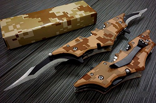 Product Cover Batman Dark Knight Bat Spring Assisted Open Folding Double Blade Dual Twin 5 Colors Pocket Knife Tactical Belt Clip Desert Digi Camo Silver Blue Red Knives (Brown Camo)