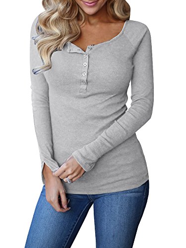 Product Cover Remikstyt Womens Long Sleeve Henley Shirts Slim Tights Casual High Elasticity Tunic
