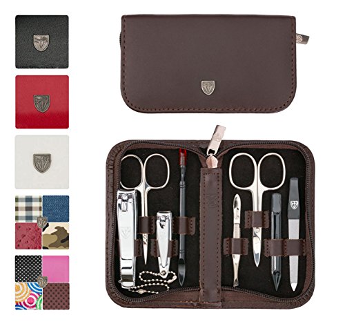 Product Cover 3 Swords Germany - brand quality 8 piece manicure pedicure grooming kit set for professional finger & toe nail care scissors clipper genuine leather case in gift box, Made in Solingen Germany (mnbh)