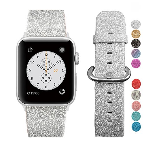 Product Cover MIFFO Compatible with Apple Watch Band 38mm 40mm 42mm 44mm, Leather iWatch Strap Bling Glitter Bracelet Wristband for Apple Watch Series 5 Series 4 Series 3 Series 2 Series 1 Sport Edition