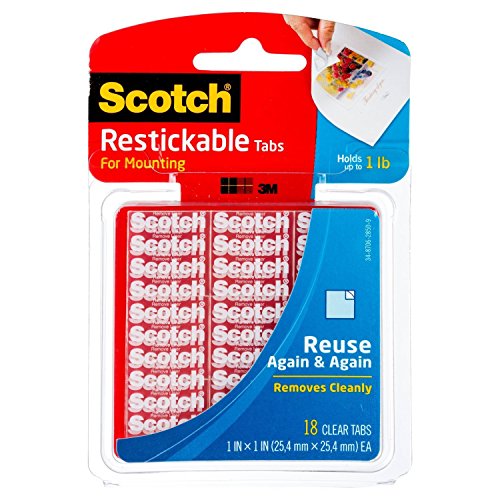 Product Cover Scotch Restickable Tabs, 1-inch x 1-inch, Clear, 18-Tabs (R100) 4-Pack