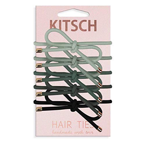 Product Cover Kitsch 5 Piece Premium Knotted Hair Ties Set, Fashion Ponytail Holders for Women, Hair Ties for Women, Bow Hair Ties (Black/Gray)