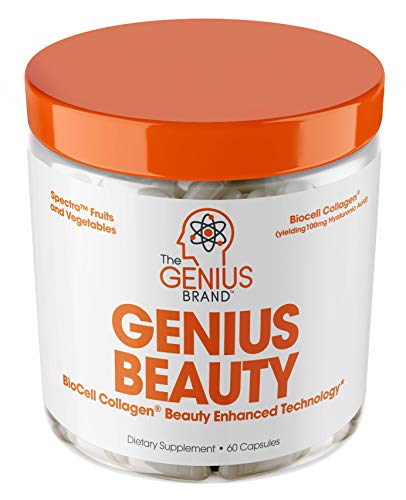 Product Cover Genius Beauty - Hair Skin and Nails Vitamins + Detox Cleanse + Anti Aging Antioxidant Supplement, Collagen Pills w/Glutathione & Astaxanthin for Wrinkles, Hair Growth & Skin Whitening - 60 Capsules