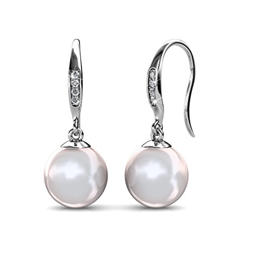 Product Cover Cate & Chloe Betty 18K White Gold Plated Freshwater Pearl Earrings with Swarovski Crystal, Beautiful Classic Pearl Drop Dangle Earrings, Women's Special Occasion Wedding Anniversary Jewelry