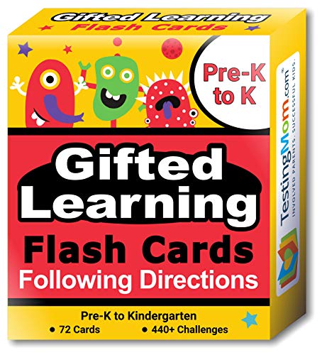 Product Cover TestingMom.com Gifted Learning Flash Cards - Following Directions for Pre-K - Kindergarten - Educational Practice for CogAT Test, OLSAT Test, ITBS, NYC Gifted and Talented, WISC, WPPSI