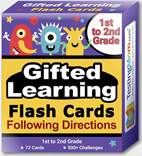 Product Cover TestingMom.com Gifted Learning Flash Cards - Following Directions for Grade 1-2 - Educational Practice for CogAT Test, OLSAT Test, ITBS, NYC Gifted and Talented, WISC, WPPSI