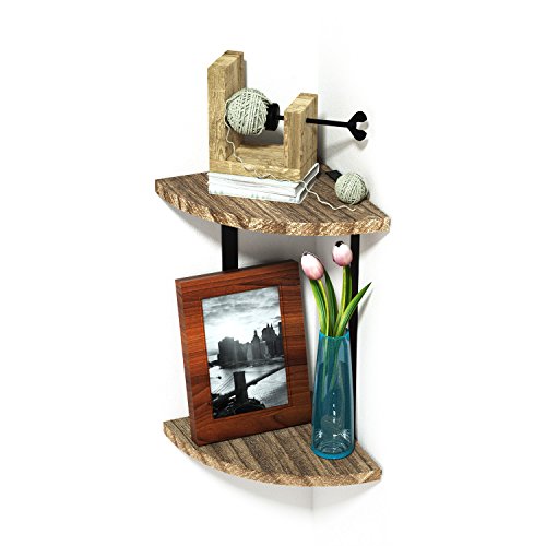 Product Cover SRIWATANA Corner Shelf 2-Tier Wall Mount Floating Shelves, Rustic Wood Wall Storage Shelves Cute Shelves for Any Room