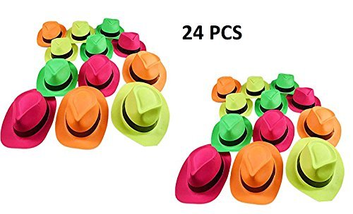 Product Cover Ifavor123 Bright Neon Color Plastic Gangster Hats Themed Party Fedora Hat Accessory (24)