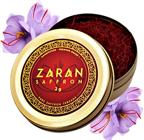 Product Cover Zaran Saffron, Superior Saffron Threads (Premium) All-Red Saffron Spice (Highest Quality Saffron for your Paella, Risotto, Persian Tea, Persian Rice and Basmati Rice) (Persian (Super Negin), 2 gram)