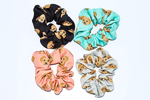 Product Cover Lab Dog Hair Scrunchies 4 Pack Cotton Elastic Hair Bands Scrunchy Hair Ties Ropes Scrunchie for Women or Girls Hair Accessories