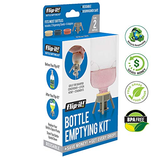 Product Cover Flip-it! Bottle Emptying Kit - Flip Bottle Upside Down To Get Every Drop Out of Lotions, Shampoos, Conditioners and Kitchen Condiments with Flip-It! | 2 Pack - BPA Free - Dishwasher Safe