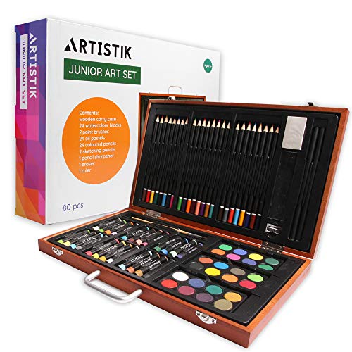 Product Cover Wooden Art Set - (79 Piece + Wooden Case) Deluxe Art Creativity Set and Professional Art Set Box for Coloring Beginners, Great Gift for Artists, Adults Teens, and Children