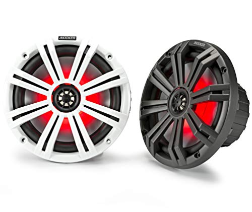 Product Cover Kicker KM8 8-Inch (200mm) Marine Coaxial Speakers with 1-Inch (25mm) Tweeters, LED, 4-Ohm,Charcoal and White Grilles