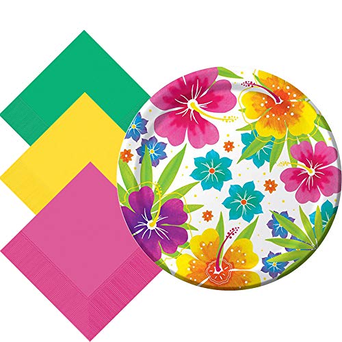 Product Cover Another Dream Tropical Luau Hawaiian Summer Theme Party Pack- Tableware for 50 Guests- Plates and Napkins