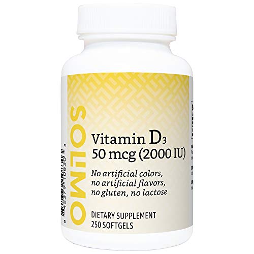 Product Cover Amazon Brand - Solimo Vitamin D3 50 mcg (2000 IU), 250 Softgels, Eight Month Supply