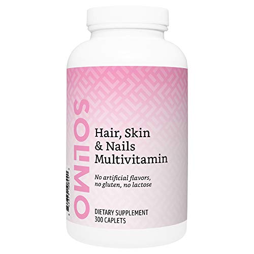 Product Cover Amazon Brand - Solimo Hair, Skin & Nails Multivitamin, Biotin 3000 mcg per Serving (2 Caplets), 300 Caplets, Value Size