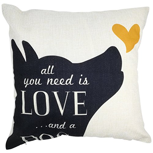 Product Cover Arundeal All You Need is Love and A Dog 18 x 18 inch Cotton Linen Square Throw Pillow Cases Cushion Cover, Black Puppy